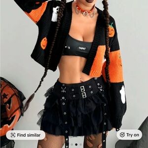 Black and Orange Halloween Cropped Sweater